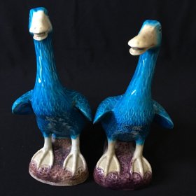 五六七十年代出口创汇彩色釉鸭子摆件一对
