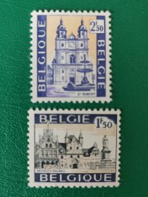 比利时邮票 1971年旅游事业-议会大厦 纪念碑 于贝尔大教堂 2全新
