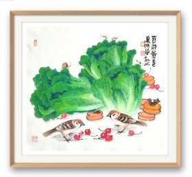 百财图（松鼠）40/43宣纸软片未裱，装框图为效果图。 张谦原名张勇，字文进，号天东人，又号游心堂主。张宝珠先生入室弟子，早年随王炳龙老师学习花鸟。现为中国美术家协会会员，山东省美术家协会会员，山东画院画师，中国画创作研究院院聘画家，肥城市第九届十届政协委员。1968年生于山东肥城。2014年考入北京大学艺术学院中国画方向研究生班，就读于范扬工作室
