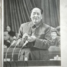 红色宣传画【1969年 毛主席在中国共产党第九次全国代表大会上做重要讲话 】《1957年毛主席在最高国务会议 第11次扩大会议上做关于正确处理人民内部矛盾的问题的极其重要的讲话 》2张。
