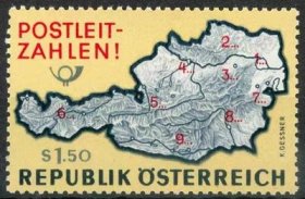 A303奥地利邮票1966年：推广邮政编码 地图邮票 新 1全