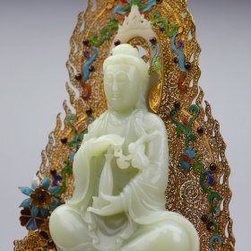 纯银掐丝镶嵌和田玉观音像一尊