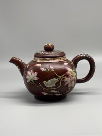 宜兴泥绘手工刻画紫砂壶 尺寸如图