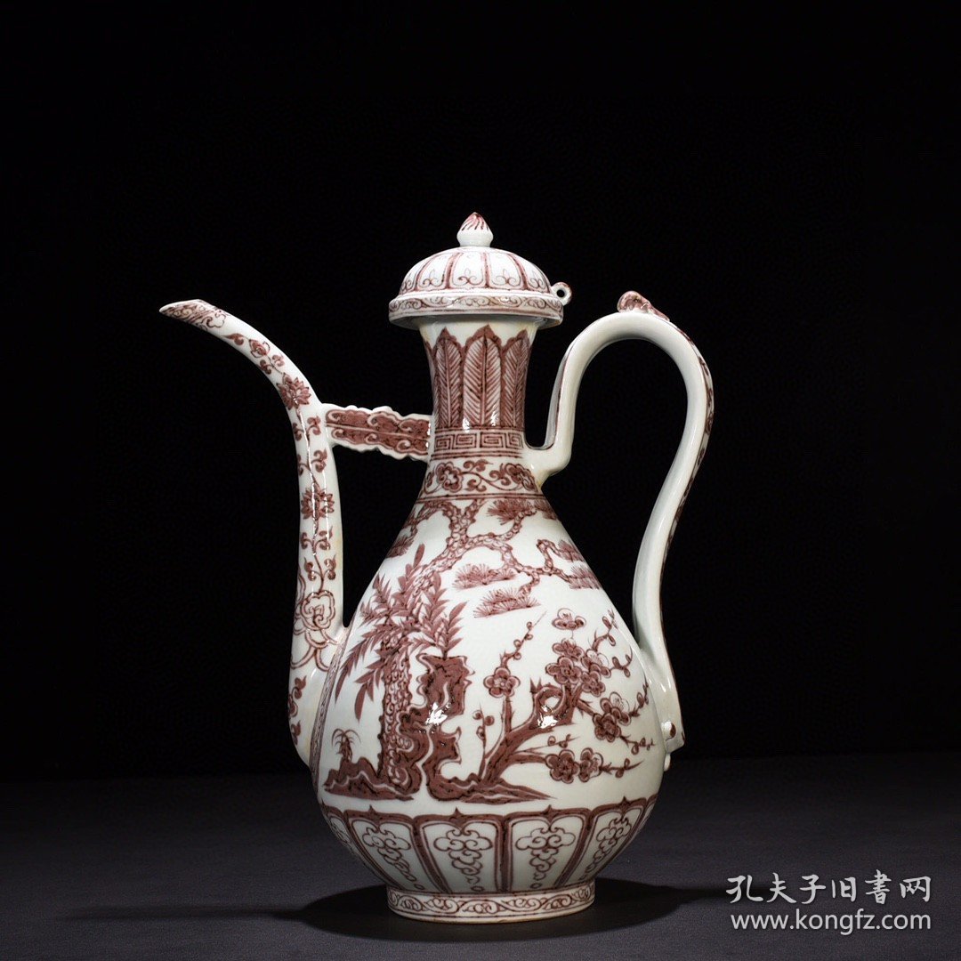 瓷器 明洪武釉里红松竹梅纹执壶 38*27厘米