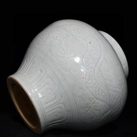 元影青釉暗刻龙纹罐 古玩古董古瓷器老货收藏