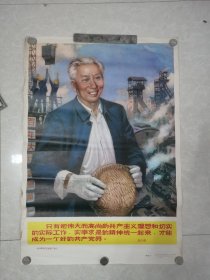 1985年宣传画：刘少奇同志在建设工地上，2开宣传画。77x53㎝。作者：陈国英。四川人民出版社，一版一印，仅印26400张<包老包真>