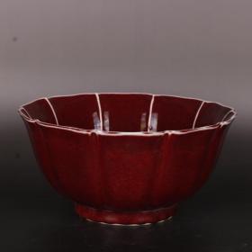 明青花郎红釉葵口碗