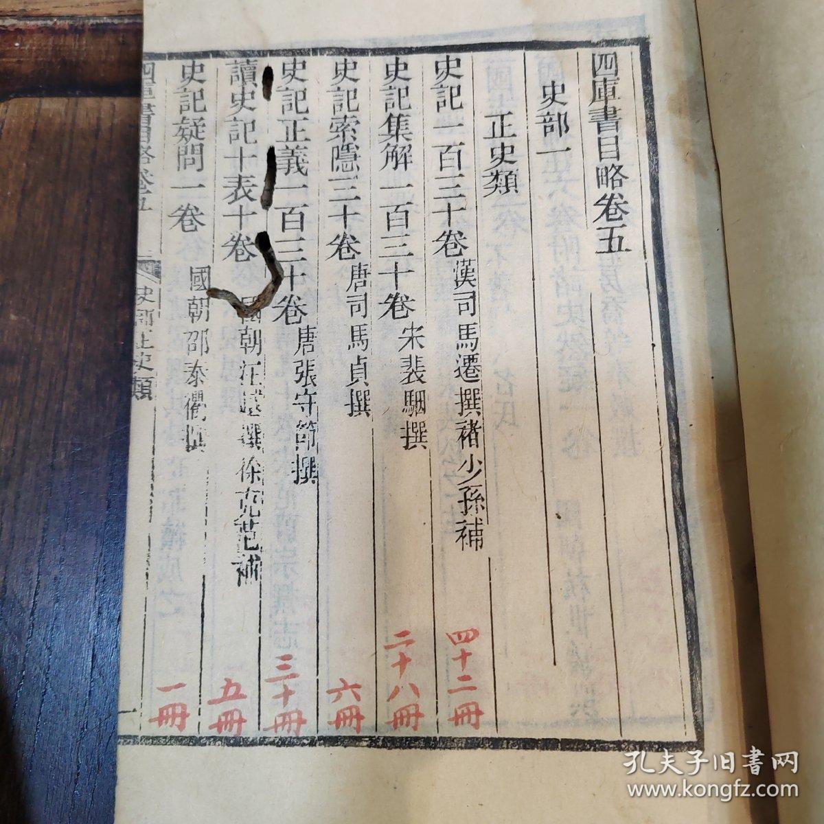 《四库书目略》清同治江南府藏带朱批四库全书书目卷五卷六经史子集史部分有虫蛀
