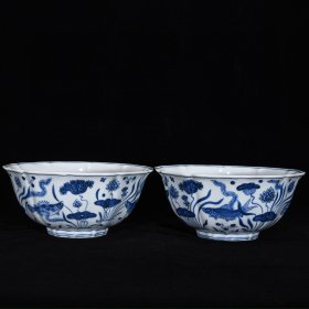 明宣德青花鱼藻纹十棱碗，高10厘米，直径23厘米