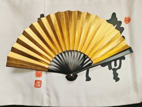 金银扇 日本纸扇京扇 展幅约32Cm 高18Cm。竹扇骨 旧品 。