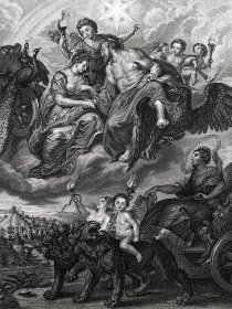 【鲁本斯】1846年铜版画№10《玛丽王后抵达里昂，与亨利四世相会》(La Ville de Lyon va au-devant de Marie de Medicis.)--出自保罗·鲁本斯(Paul Rubens)“玛丽・德・美第奇”系列作品集-雕刻家(Duthé) -特厚画纸51.5*33.8cm(画面21.5*16.5) ，8品