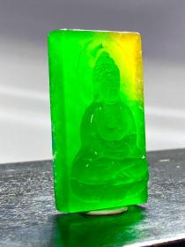 45_龙石种高冰翡翠佛吊坠,选料上乘,冰透水润,满绿通透精细雕刻,开脸漂亮,油润包浆,完整全品。M54