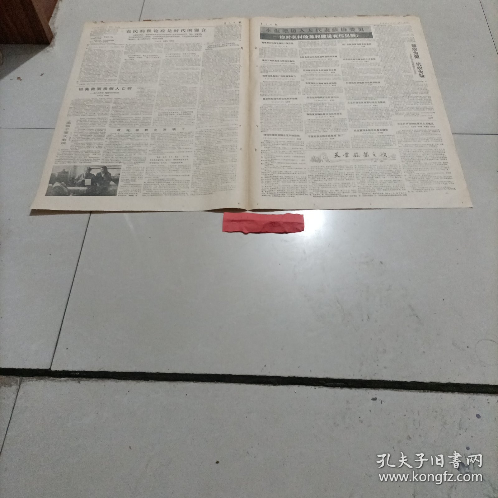 老报纸农民日报1988年四川建立粮食生产发展基金访人大代表、地震专家刘正荣人大代表、西安美术学院副院长刘文西画像黑龙江省富裕县繁荣乡七届全国人大代表窦瑞霞农村改革建议甘肃农大草原系教授刘若甘肃省临夏回族自治州人大常委会副主任马如麟陕西省户县光明乡东韩村党支部书记 史可训陕西省棉花研究所蒋克明新疆生产建设兵团农八师农技研究中心副主任邹如淆青海省民和回族自治县川口镇机砖厂 李福禄东北农学院 王金陵