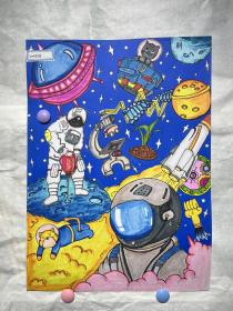 12青少年科学幻想绘画展览作品（2021年，小学生科幻绘画作品，亲手动手绘画的。）（尺寸53×38厘米左右）