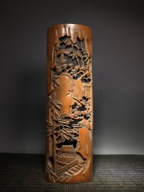 竹雕手工雕刻臂搁，做工精细，长29公分，宽9公分