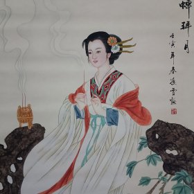 国画，貂蝉拜月美女图，人物