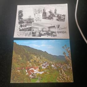 F2944外国明信片二张 风景题材 约70-80年代 品相如图 有破损折角