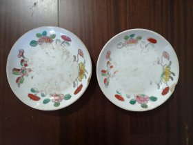 民国五彩四季花卉纹瓷盘一对