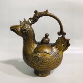 早期旧藏老铜鸟嘴壶摆件