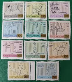 梵蒂冈邮票1980年保罗二世访问世界各地 11全新