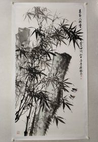 保真书画，浙派名家，蒋和武六尺整纸国画佳作《高节人相重，虚心世所知》181*97cm，纸本托片，带合影。蒋和武，1964年生，湖州市美协副主席，安吉美协主席，中国美院高研班助教。