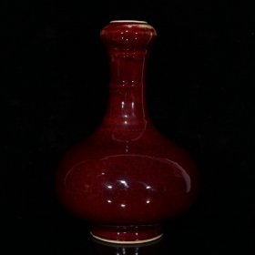 清代红釉开片蒜头瓶（32×21cm）