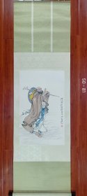 上海著名画家【韩敏】人物画《过江罗汉 跋陀罗尊者》一幅，原装旧裱，立轴，画芯尺寸50厘米/81厘米，喜欢的私聊