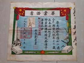 1953年（黑龙江省 哈尔滨市） 松江省 巴彦县第一区第一完全小学校《毕业证书》1张（粘贴有 寸照）