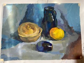 保真保手绘。水粉一张，品相如图。画心尺寸（54*39）cm，货号：L414