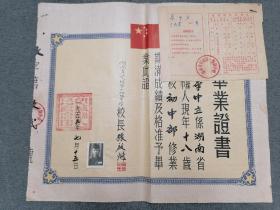 1955年湖南省望城第一初级中学毕业证书（附准考证）