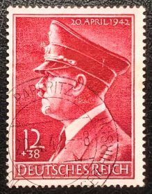 2-176，德国1942年邮票，53岁生日。1全信销，销1942年4月20日邮戳。二战集邮，人物肖像。