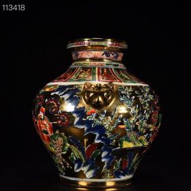 元金地五彩单骑救主人物故事虎头罐