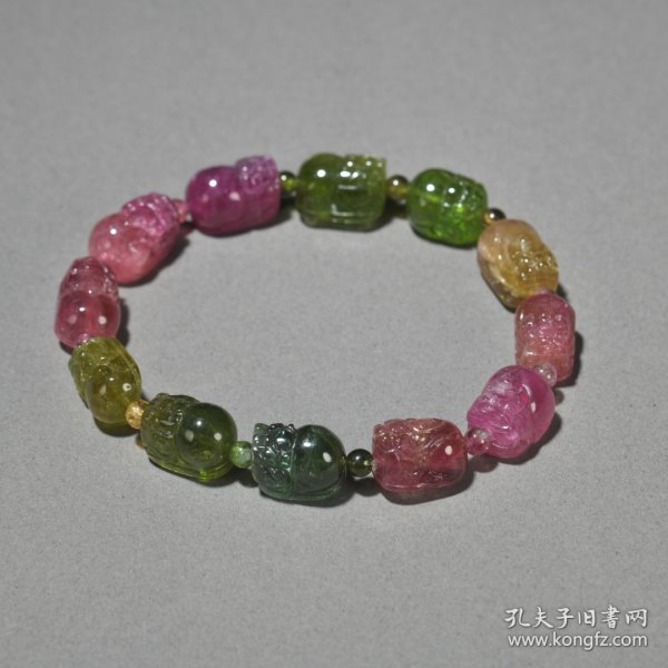 回流 多彩碧玺貔貅手串卡：1.3*09cm重31g