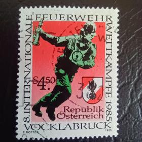 ox0111外国纪念邮票奥地利1985 第8届国际消防队比赛 信销 1全 邮戳随机