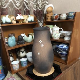 【老货没原盒】日本瓷器粗陶信乐烧明山造花器花瓶