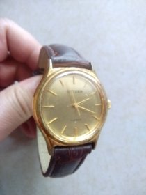 西铁城 镀金机械表 上弦 正常工作。