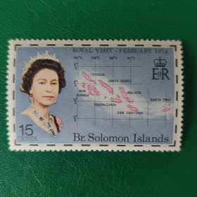 所罗门群岛邮票 1974年伊丽莎白女王访问 地图 1枚新
