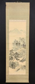 旭章/体精品山水图立轴，体1238绢本绫裱原装原裱，画芯42×128厘米，轴头缺失，款印如图品相如图老旧折痕黄斑等，手绘保证放心收藏