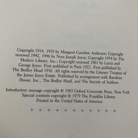 Franklin Library牛津大学真皮限量本：Ulysses 《尤利西斯》 乔伊斯 James Joyce 经典 Franklin Library1978年出版 真皮精装 限量收藏版 牛津大学系列