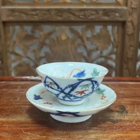 日本瓷器 九谷青花茶杯#10890