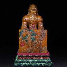 珍藏 寿山石瑞兽钮印章 净长15.2厘米 宽15厘米 高27厘米 净重9600克