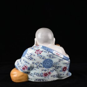 民国曾龙昇造粉彩托宝罗汉佛像 20*22厘米