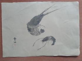 【892】清代时期，墨虾图，纸本镜心，尺寸35✘25。