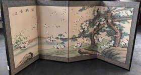 创汇时期绢本百鹤图屏风