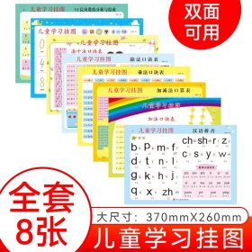 儿童学习挂图全8册 汉语拼音+加减法口算+分解与组成+凑十法+看图识物 儿童卧室学习墙贴启蒙成长挂图