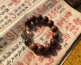 茶水晶雷击枣木手串，道系手串，珠子直径15mm，聻越出品，下单请务必备注好自己的手围