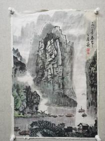 酒公展，老画家，线条流畅，功力深厚，品相如图。包老包真，尺寸75X52