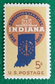 美国邮票1966年印第安纳建州150周年 1全新