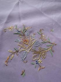 蚕丝纯手工包边纯手工缠丝卷针玫瑰绣方巾紫色