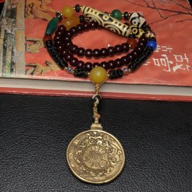 乡下偶遇老者珍藏朱砂菩提配龙眼六眼天珠、十二生肖九宫格牌吊坠项链